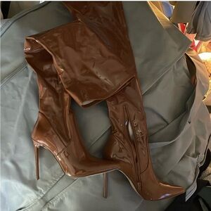 Steve Madden Patent Brown Stiletto Boots 7.5